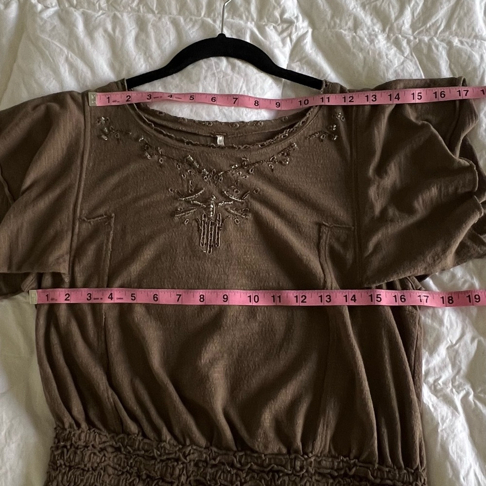 Free People Easy Does It Tee Brown Beaded Top Size Small - Picture 10 of 12